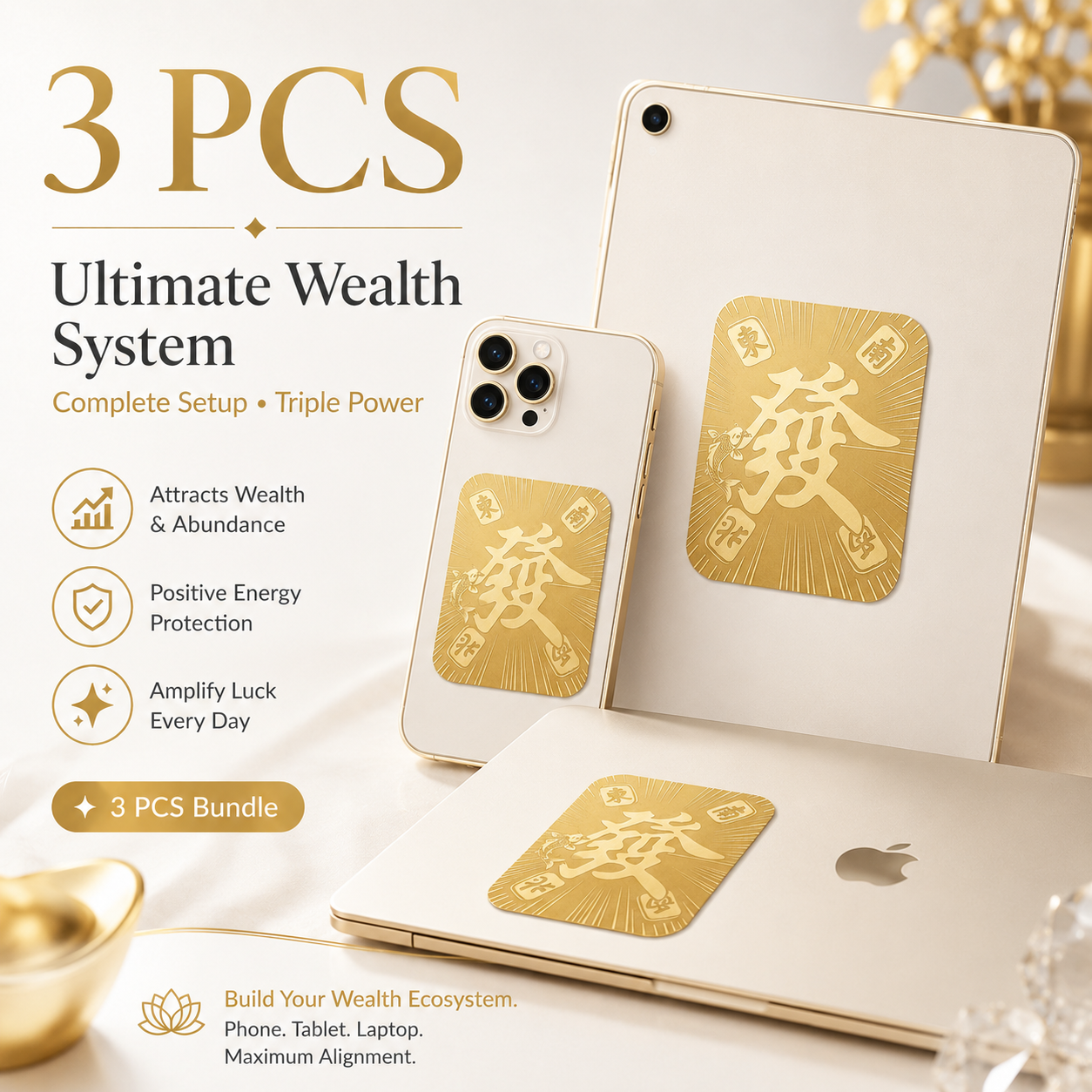 Wealth System Phone Sticker – Gold Prosperity Charm for Phone, Tablet & Laptop