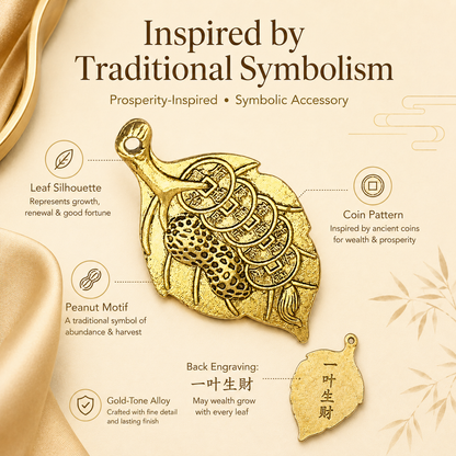 Leaf charm back engraving – 一叶生财 traditional Chinese prosperity blessing