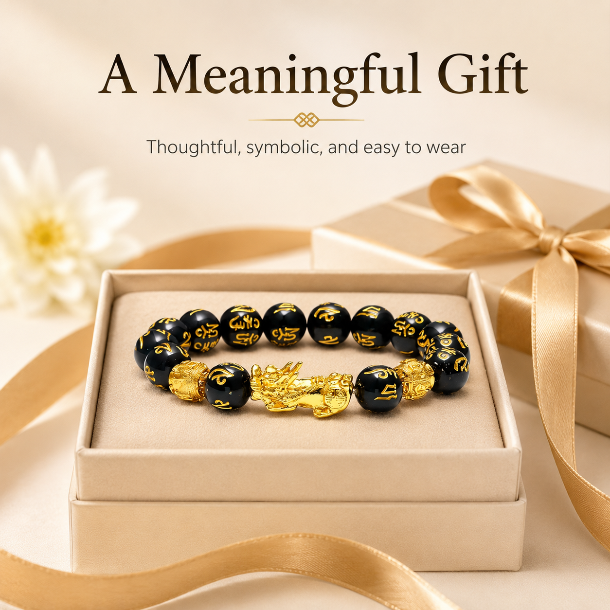 Pixiu Wealth Bracelet in velvet gift bag – premium Eastern prosperity bracelet packaging