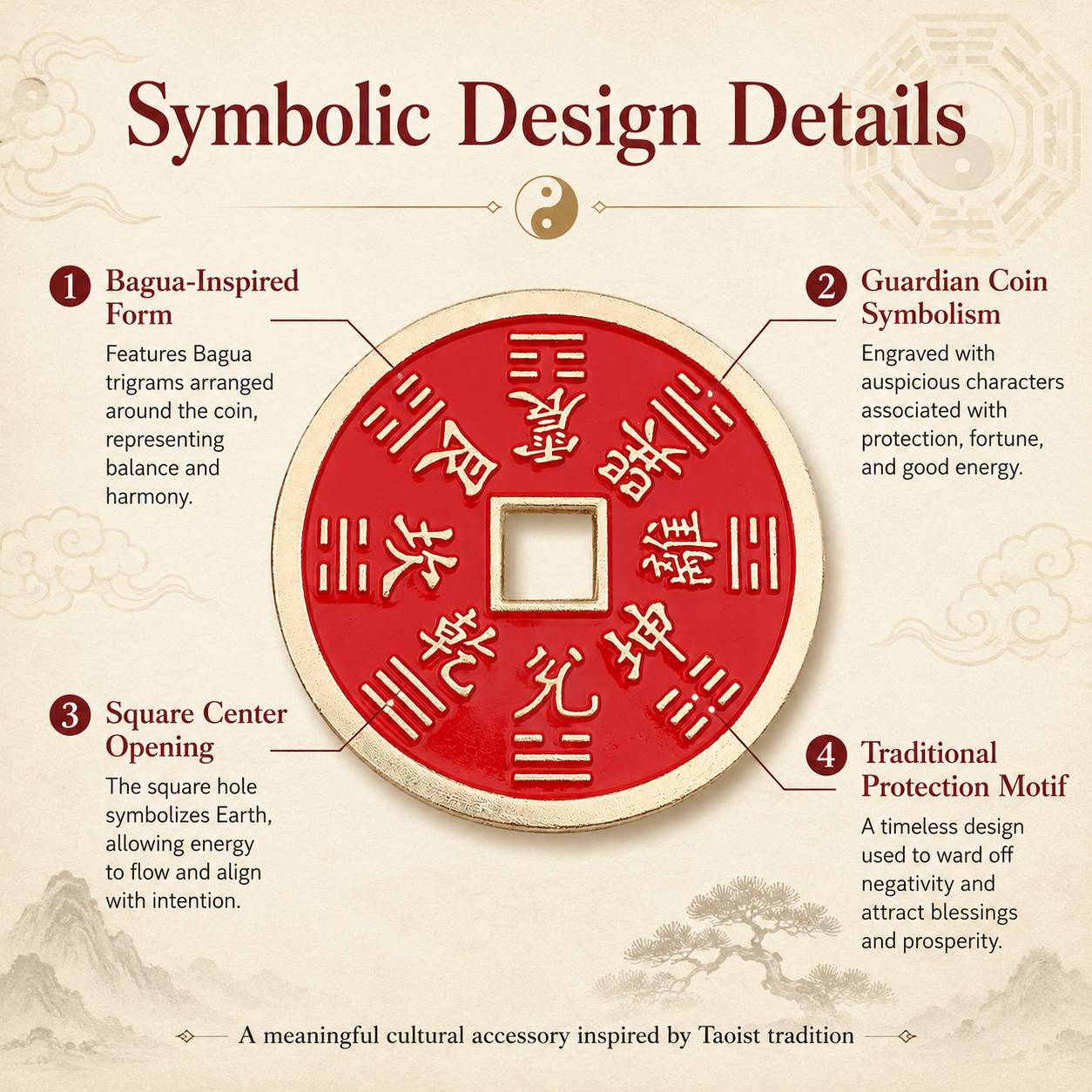 Taoist Bagua Protection Coin back view – traditional Taoist protective symbolism