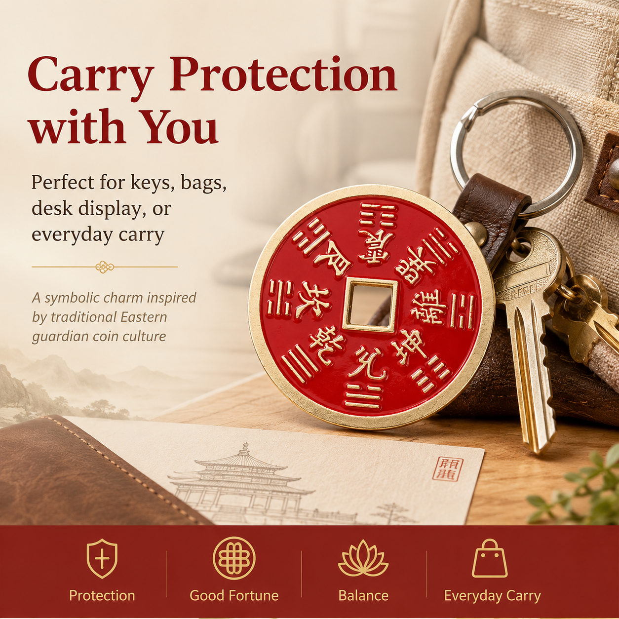 Bagua coin lifestyle – carried on keys as daily feng shui protection charm