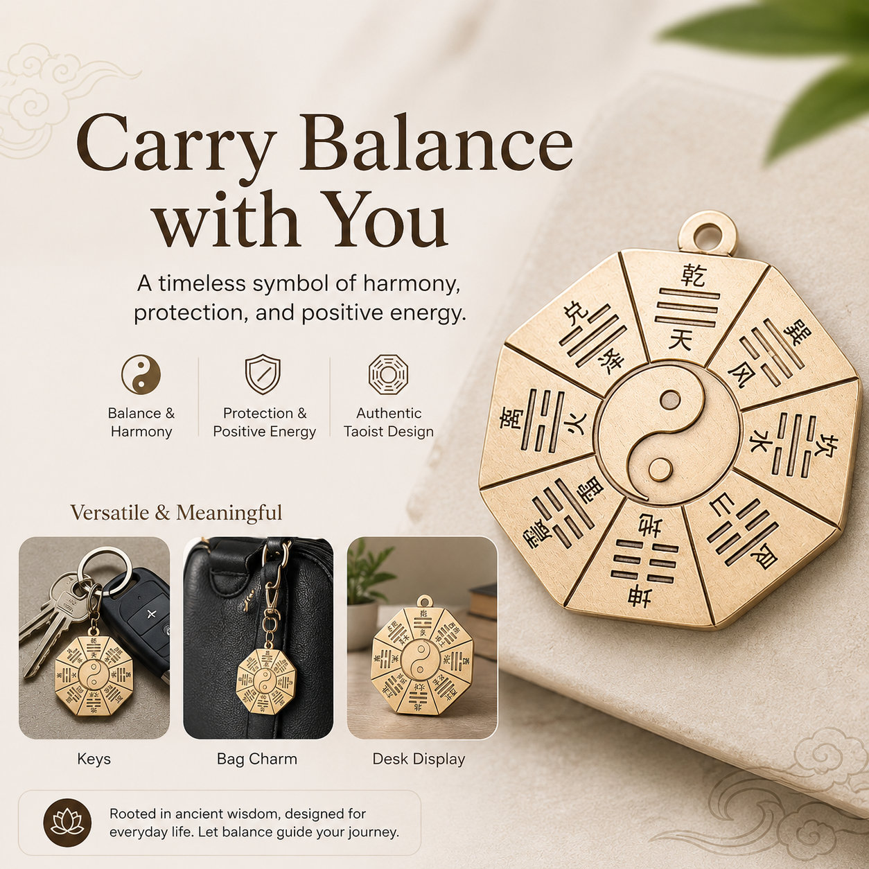 Bagua Harmony Charm back view – Later Heaven Bagua and Yin Yang center symbol