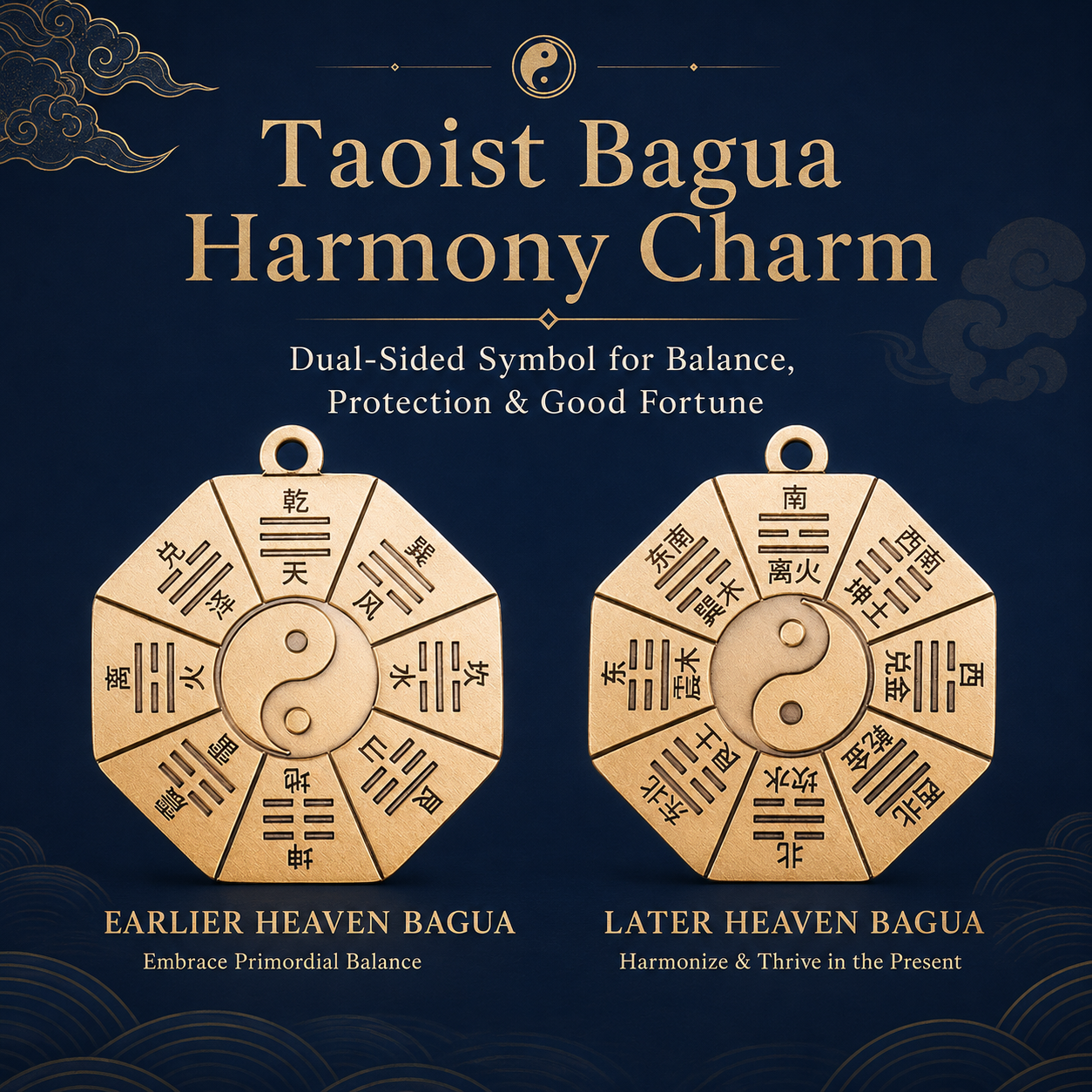 Bagua Harmony Charm in velvet gift bag – Taoist feng shui balance gift packaging