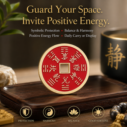Bagua Protection Coin in embroidered velvet gift bag – DaoCharm feng shui gift