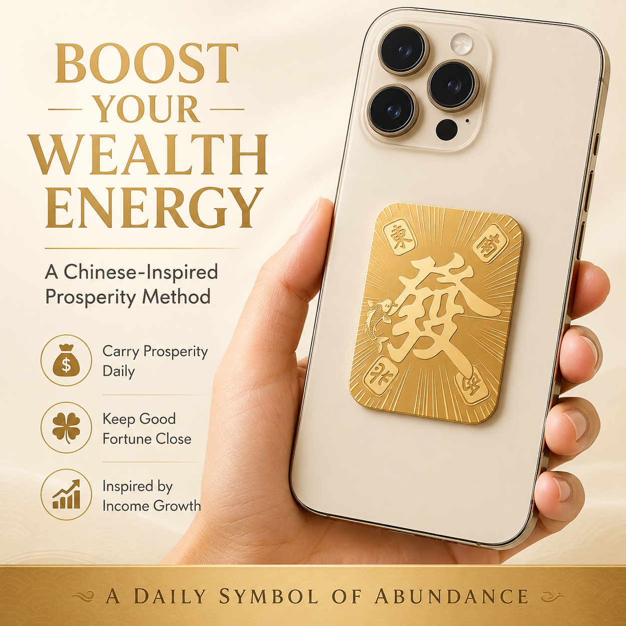 Wealth System Phone Sticker – Gold Prosperity Charm for Phone, Tablet & Laptop