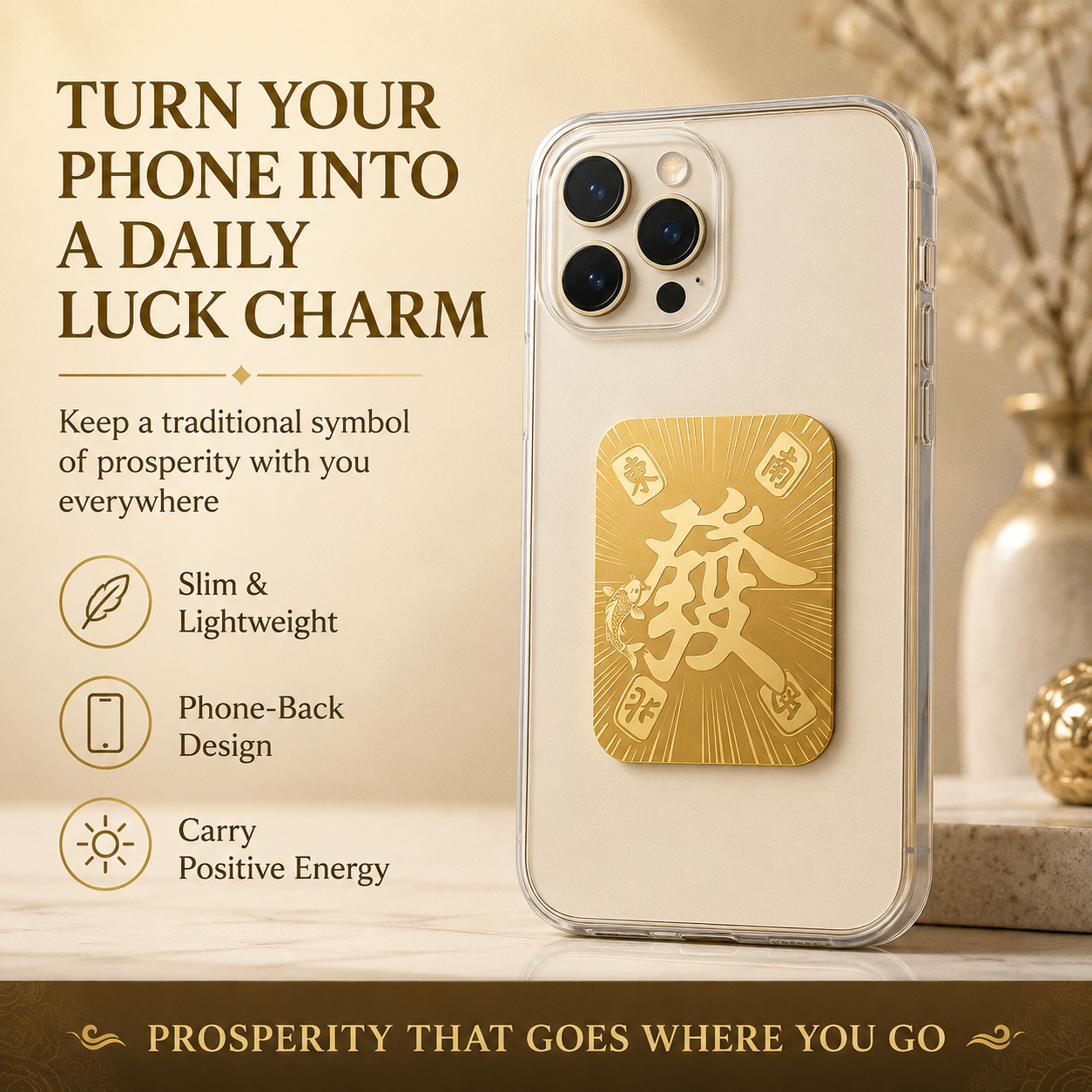 Wealth System Phone Sticker – Gold Prosperity Charm for Phone, Tablet & Laptop