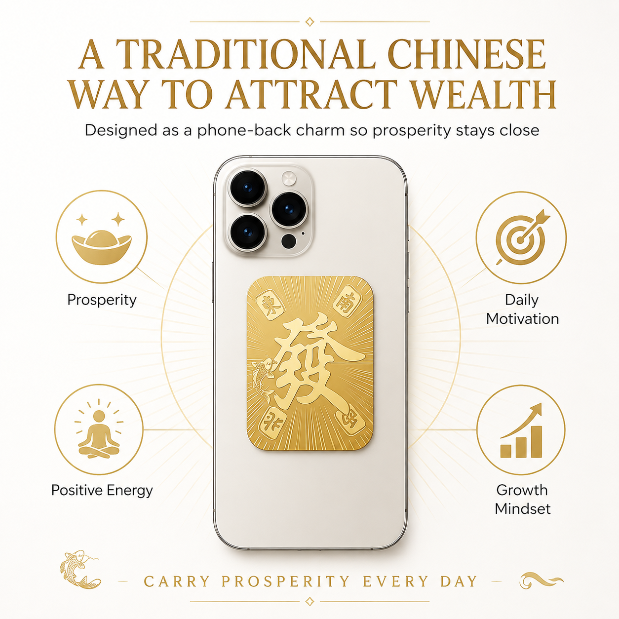 Wealth System Phone Sticker – Gold Prosperity Charm for Phone, Tablet & Laptop