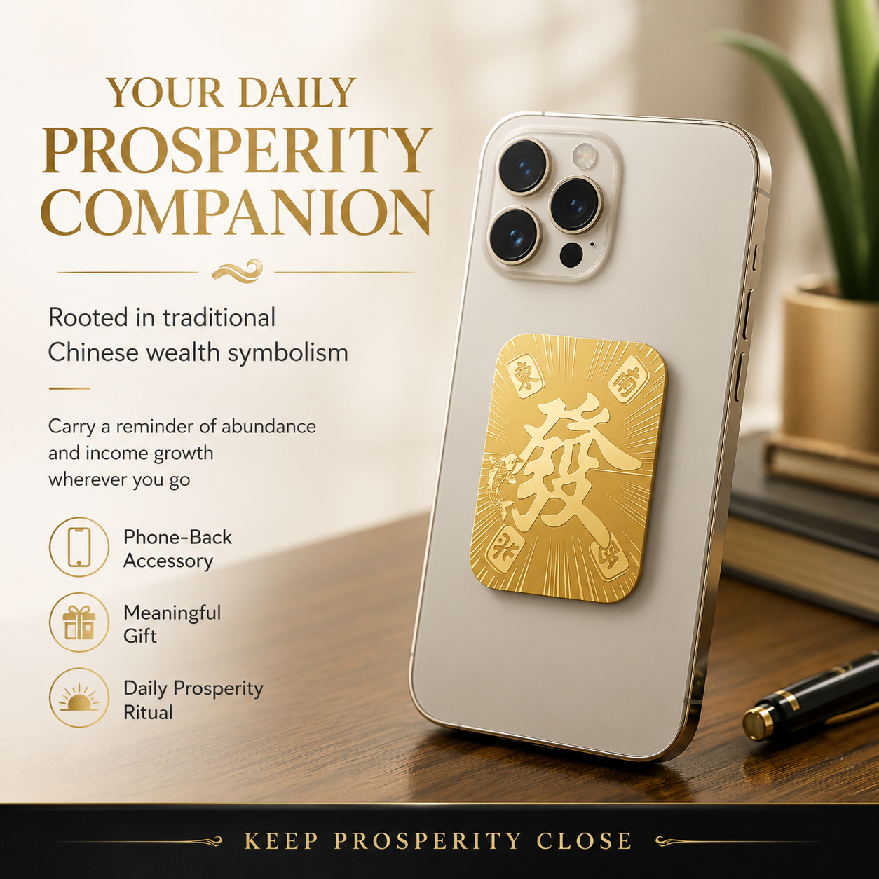 Wealth System Phone Sticker – Gold Prosperity Charm for Phone, Tablet & Laptop