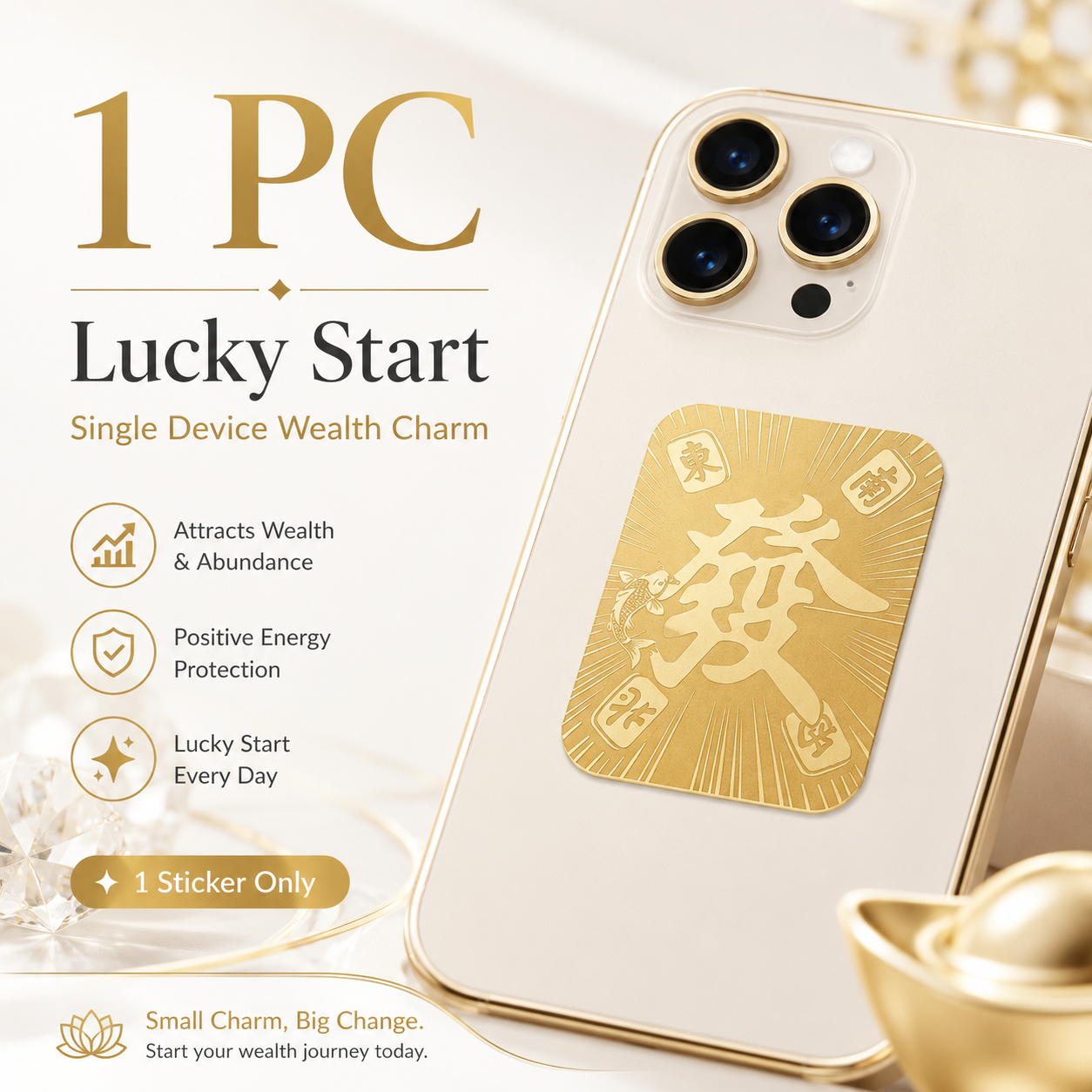 Wealth System Phone Sticker – Gold Prosperity Charm for Phone, Tablet & Laptop