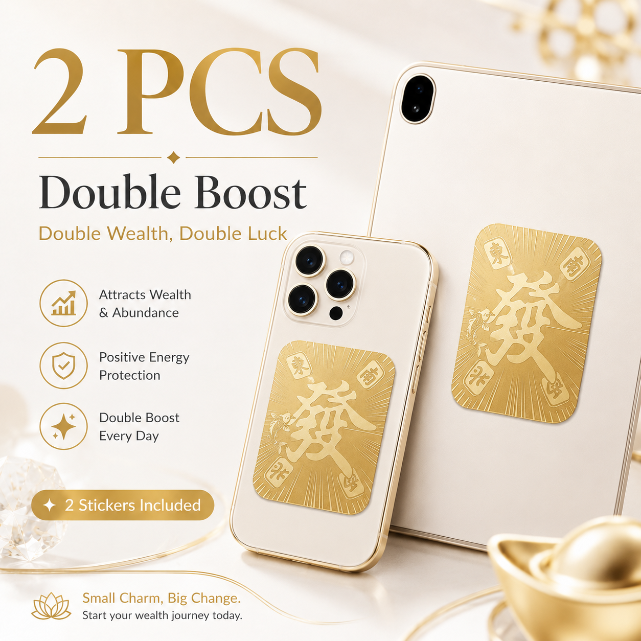 Wealth System Phone Sticker – Gold Prosperity Charm for Phone, Tablet & Laptop